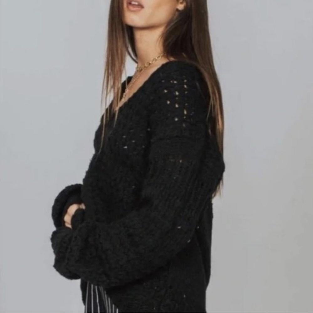 Free People Crashing Waves Oversized Open Knit Wool Blend Pullover Sweater S